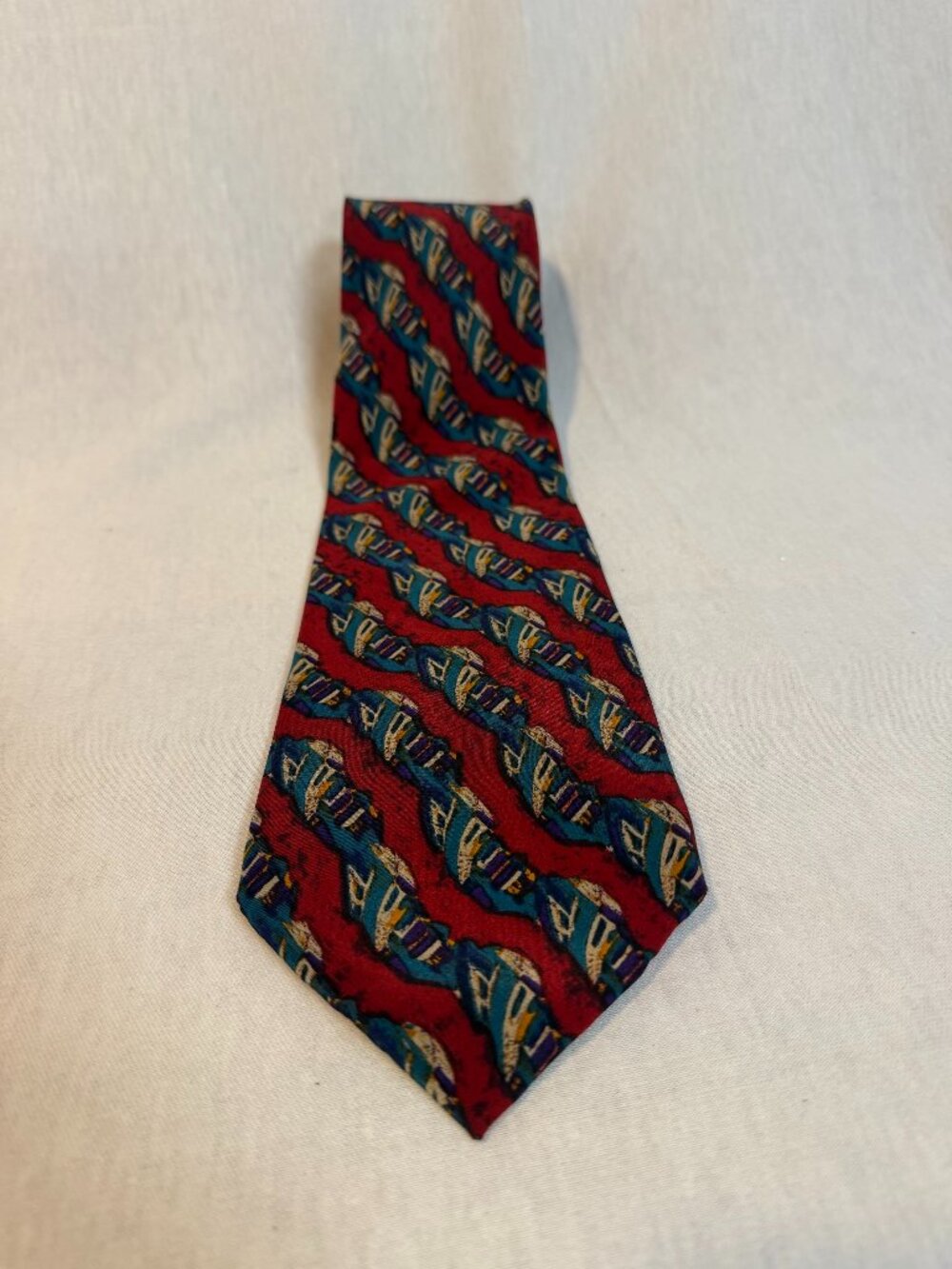 J Garcia Silk Tie 100% Silk Abstract Art Necktie Red Blue Designer